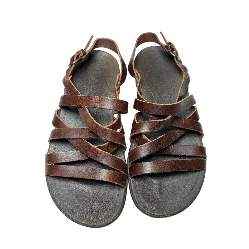 OluKai Awe'Awe Brown Leather Strappy Gladiator Sandals Womens Size 6